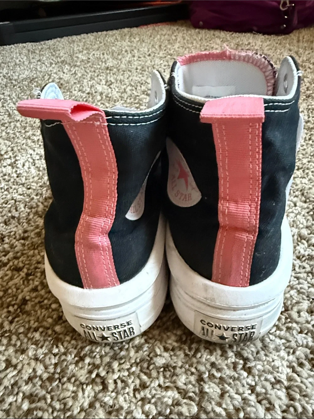 Converse Black Canvas High-Top Sneakers with Coral Accents